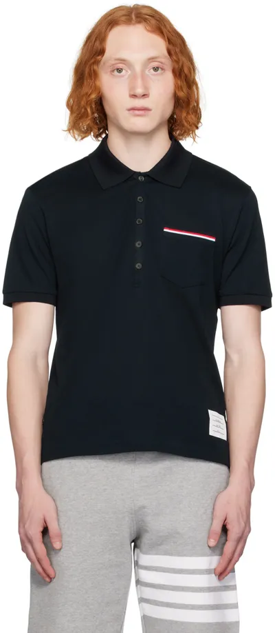 Thom Browne Rwb Trim Pocket Patch Polo Shirt In Grey