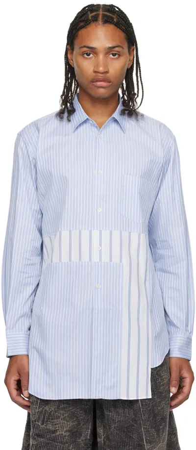 Comme Des Garçons Shirt Asymmetric Striped Panelled Cotton Shirt In Blue