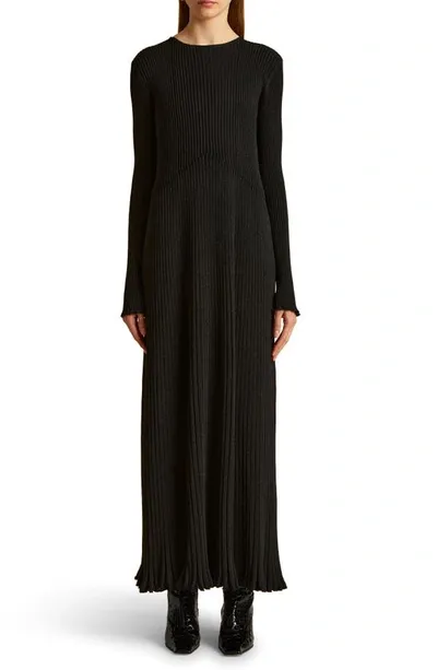 Khaite Okla Metallic Ribbed Wool-blend Maxi Dress In Thunder