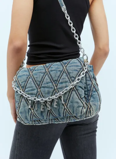 Diesel Charm-d Denim Shoulder Bag In Blue