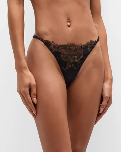 Kiki De Montparnasse Giselle Lace-inset G-string In Black