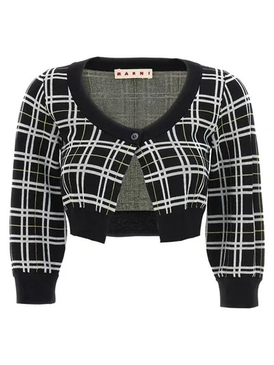 Marni Checked Cropped Cardigan In Multi