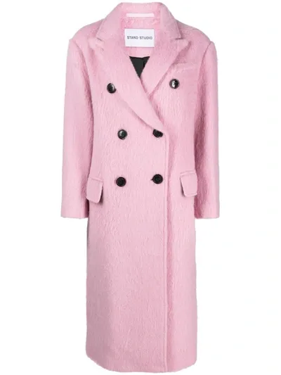 Stand Studio Essa Brushed Double-breasted Wool-blend Coat In Pink