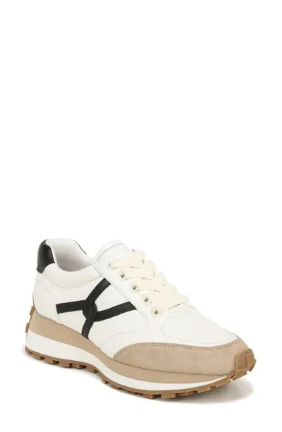 Veronica Beard Valentina Mixed Leather Retro Sneakers In Coconut Black