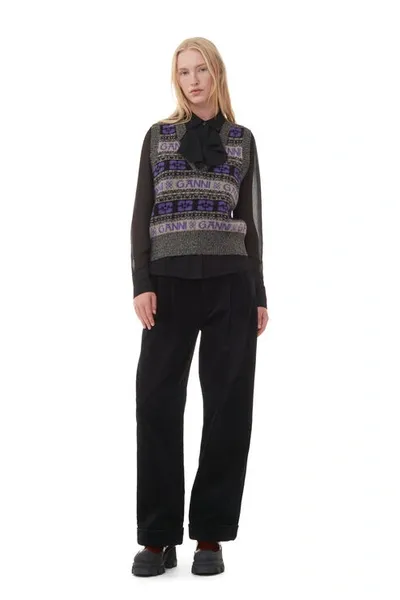 Ganni Black Corduroy Loose Pleat Trousers