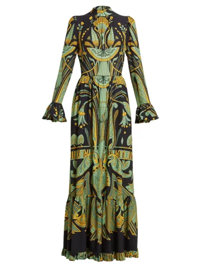 La Doublej Visconti Printed Flounce Maxi Dress In The Nile