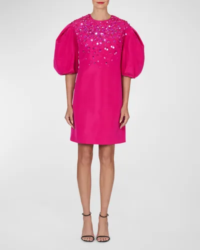 Carolina Herrera Embellished Dramatic Sleeve Shift Dress In Begonia