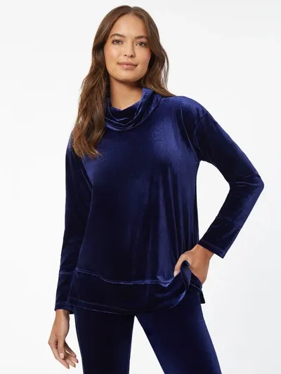 Jones New York Velour Cowl Neck Tunic In Dark Sapphire