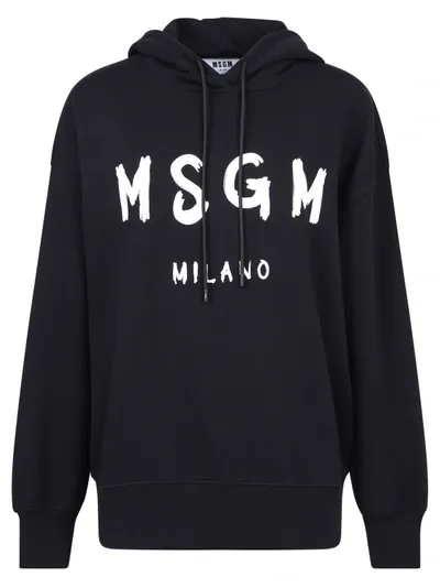 Msgm Black Cotton Hoodie