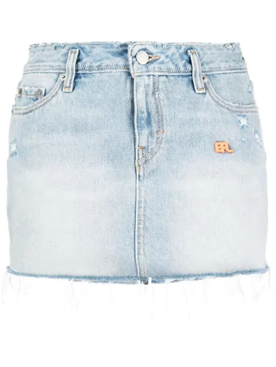 Erl Logo-embroidered Denim Miniskirt In Blue