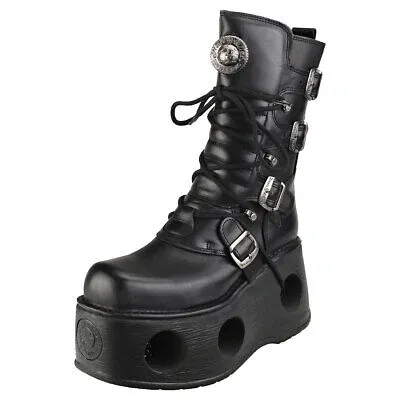 Pre-owned New Rock Rock Space Metallic Neptuno Boots Unisex Black Stiefel Plattform - 45 Eu