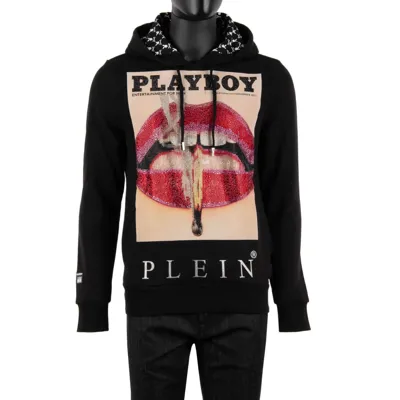 Pre-owned Philipp Plein X Playboy Hoodie Sweater Mit Kristalle Lippen Print Schwarz 08355