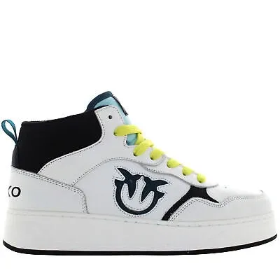 Pre-owned Pinko A23g High-top-sneaker Für Damen 101690 A13v Detroit White Black Sneaker