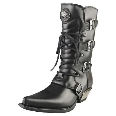 Pre-owned New Rock Rock Cowboy Boots Unisex Black Stiefel Kniehohe - 41 Eu