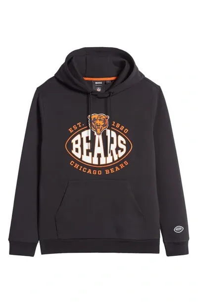 Hugo Boss Nfl Chicago Bears Cotton Blend Printed Regular Fit Hoodie In Charcoal