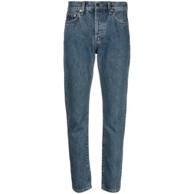 Wardrobe.nyc Cropped Washed Denim Jeans In Indigo