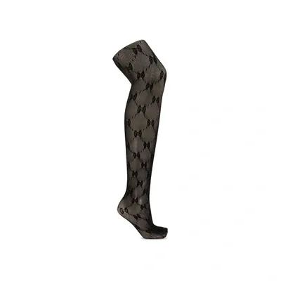 Gucci Gg Monogram Knit Tights In Black