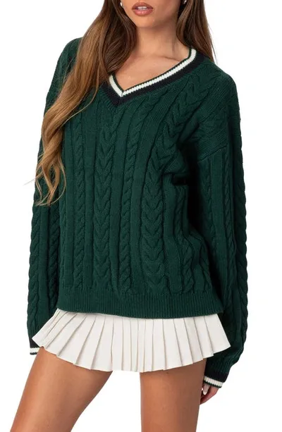 Edikted Amoret Oversize Cable Sweater In Green