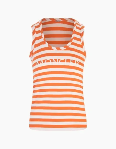 Moncler Orange Striped Tank Top With Logo In Orange Multi