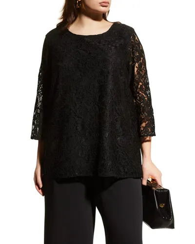 Caroline Rose Plus Plus Size Lined Flora Lace Tunic In Black