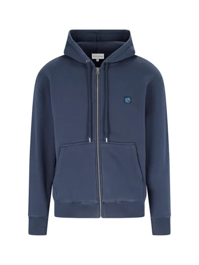 Maison Kitsuné Logo Zip Sweatshirt In Blue