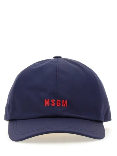 Msgm Logo Embroidered Baseball Cap In Blue