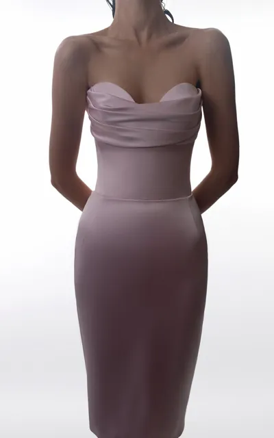 Rasario Draped Satin Corset Midi Dress In Light Pink