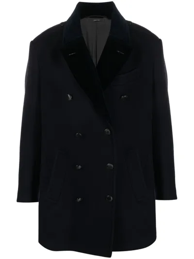 Tom Ford Blue Wool Felt Peacoat