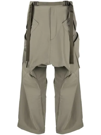 Acronym Belted Ruched Drop-crotch Trousers In Green