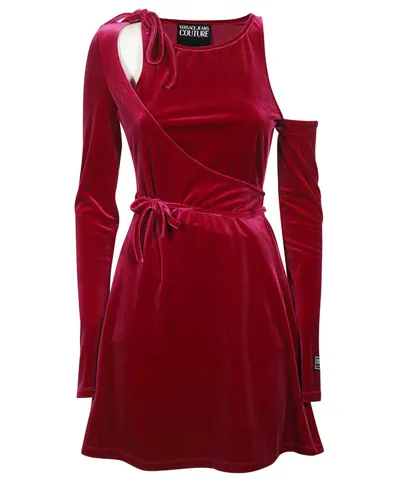 Versace Jeans Couture Velvet Dress In Burgundy