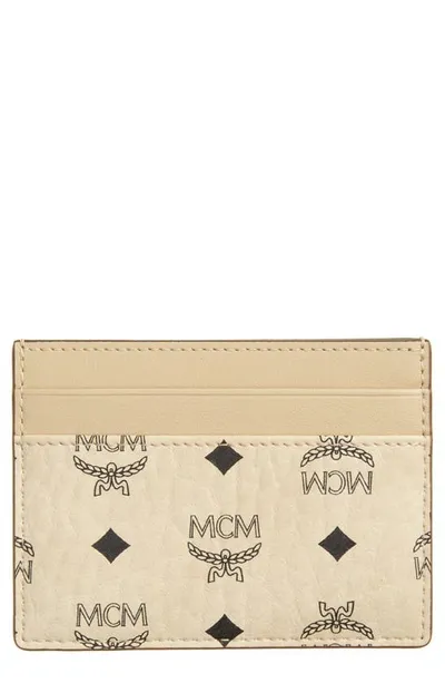 Mcm Mini Aren Visetos Coated Canvas Card Case In Beige Black Logo