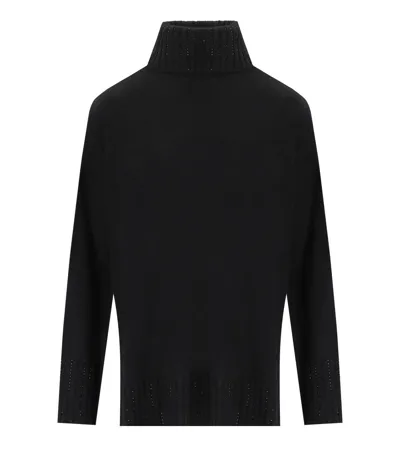 Twinset Black Oversize Turtleneck Jumper With Rhinestones