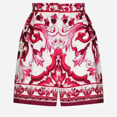 Dolce & Gabbana Majolica-print Poplin Shorts In White