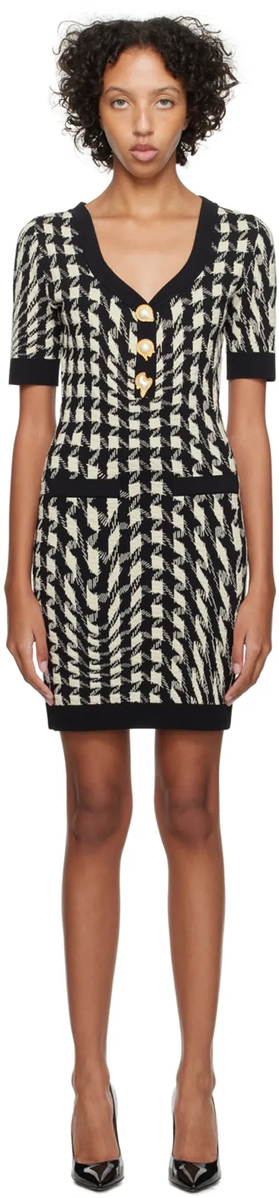 Moschino Houndstooth Virgin Wool Dress In Black