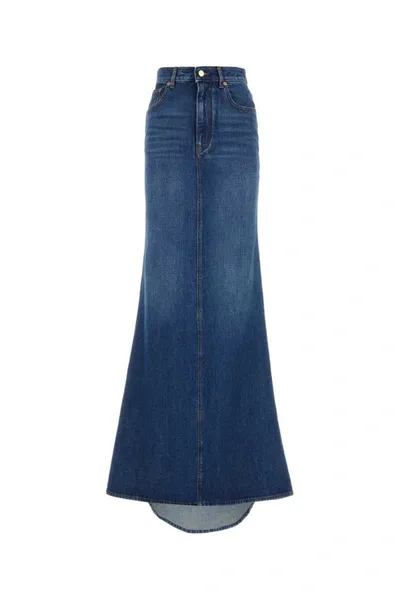 Valentino Flared Denim Maxi Skirt In デニム