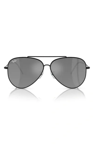 Ray Ban Sunglasses Unisex Aviator Reverse - Black Frame Silver Lenses 62-11