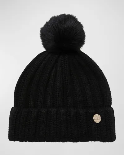 Bruno Magli Ladder Stitch Cashmere Beanie With Pom In Black