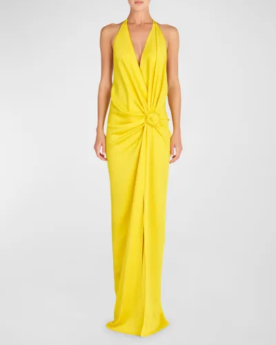 Silvia Tcherassi Torgiano Gathered Halter Maxi Dress In Yellow