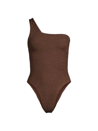 Hunza G Nancy One-shoulder Swimsuit In Metallic Chocolate