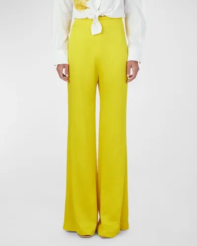 Silvia Tcherassi Palermo Tailored Satin Wide-leg Pants In Yellow