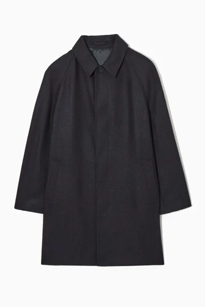 Cos Checked Felted-wool Car Coat In Blue