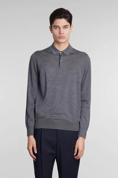 Ballantyne Jersey-wool Long-sleeved Polo Shirt In Gray