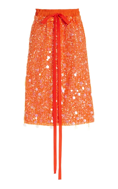 Wiederhoeft Embroidered Midi Skirt In Orange