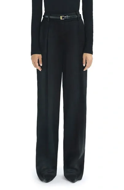 Reiss Black Duchess Satin Wide Leg Trousers