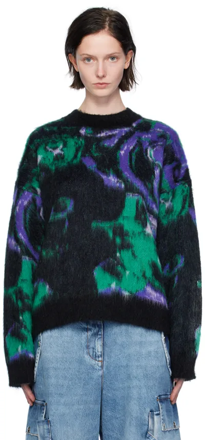 Msgm Black & Green Graphic Sweater In 36 Green