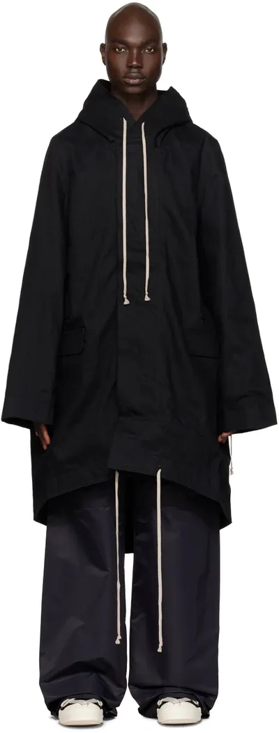 Rick Owens Drkshdw Black Hooded Denim Coat In 09 Black