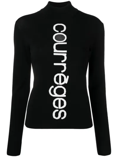 Courrèges Logo Intarsia Knit Viscose Blend Sweater In Black