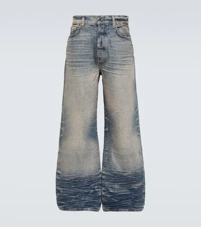 Amiri Wide Leg Logo Patch Jeans In Blue