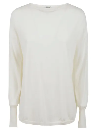 Aspesi Round Neck Plain Sweater In Natural