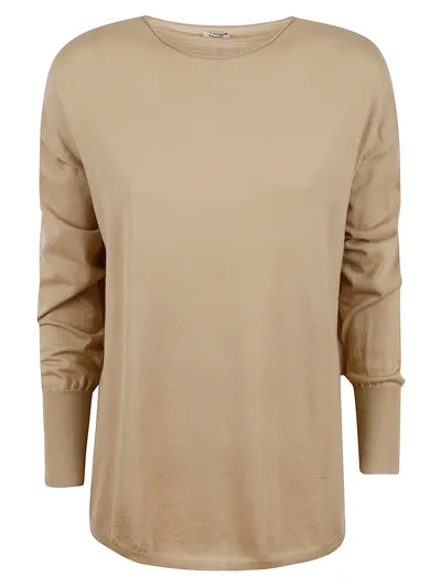 Aspesi Rib Cuffs Plain Knit Sweater In Camel